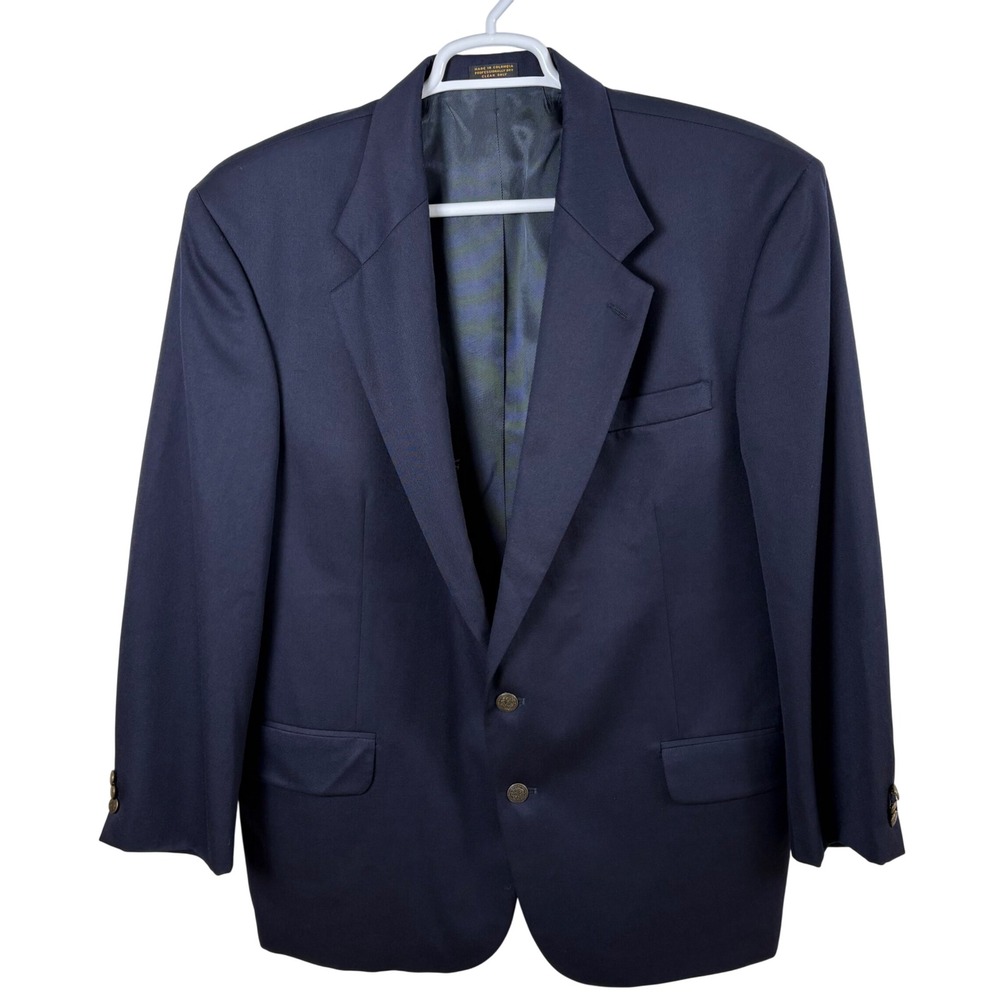Vtg‎ Oscar de la Renta Blazer Men's 46R Navy Blue 100% Wool Gold Buttons Career